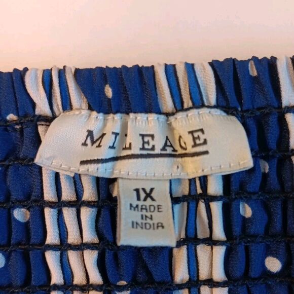 Women's Size 1X Navy/White Romantic Boho Crop Top w/Smocking and Puff Sleeves - Picture 3 of 6